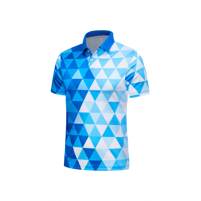  Thiết kế và sản xuất theo yêu cầu Áo polo thể thao Pickleball & Tennis cổ polo tay ngắn họa tiết in thăng hoa xanh cyan phối trắng vải pha Polyester-Spandex co giãn 4 chiều OEM/ODM MOQ thấp 