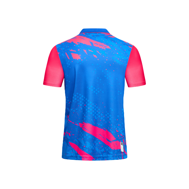  Thiết kế và sản xuất theo yêu cầu Áo polo thể thao Pickleball & Tennis cổ polo tay ngắn họa tiết in thăng hoa xanh dương phối màu vải pha Polyester-Spandex co giãn 4 chiều OEM/ODM MOQ thấp 