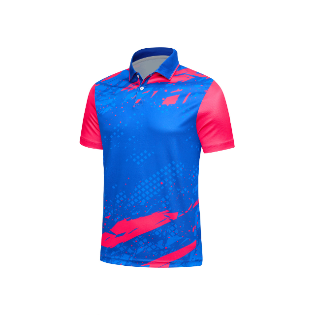  Thiết kế và sản xuất theo yêu cầu Áo polo thể thao Pickleball & Tennis cổ polo tay ngắn họa tiết in thăng hoa xanh dương phối màu vải pha Polyester-Spandex co giãn 4 chiều OEM/ODM MOQ thấp 