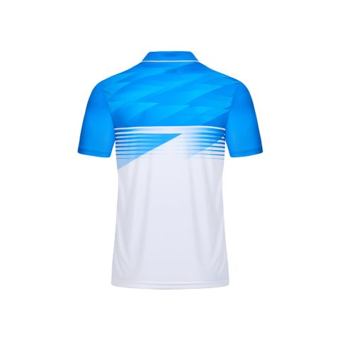 Thiết kế và sản xuất theo yêu cầu Áo polo thể thao Pickleball & Tennis cổ polo tay ngắn họa tiết in thăng hoa xanh cyan vải pha Polyester-Spandex co giãn 4 chiều OEM/ODM MOQ thấp