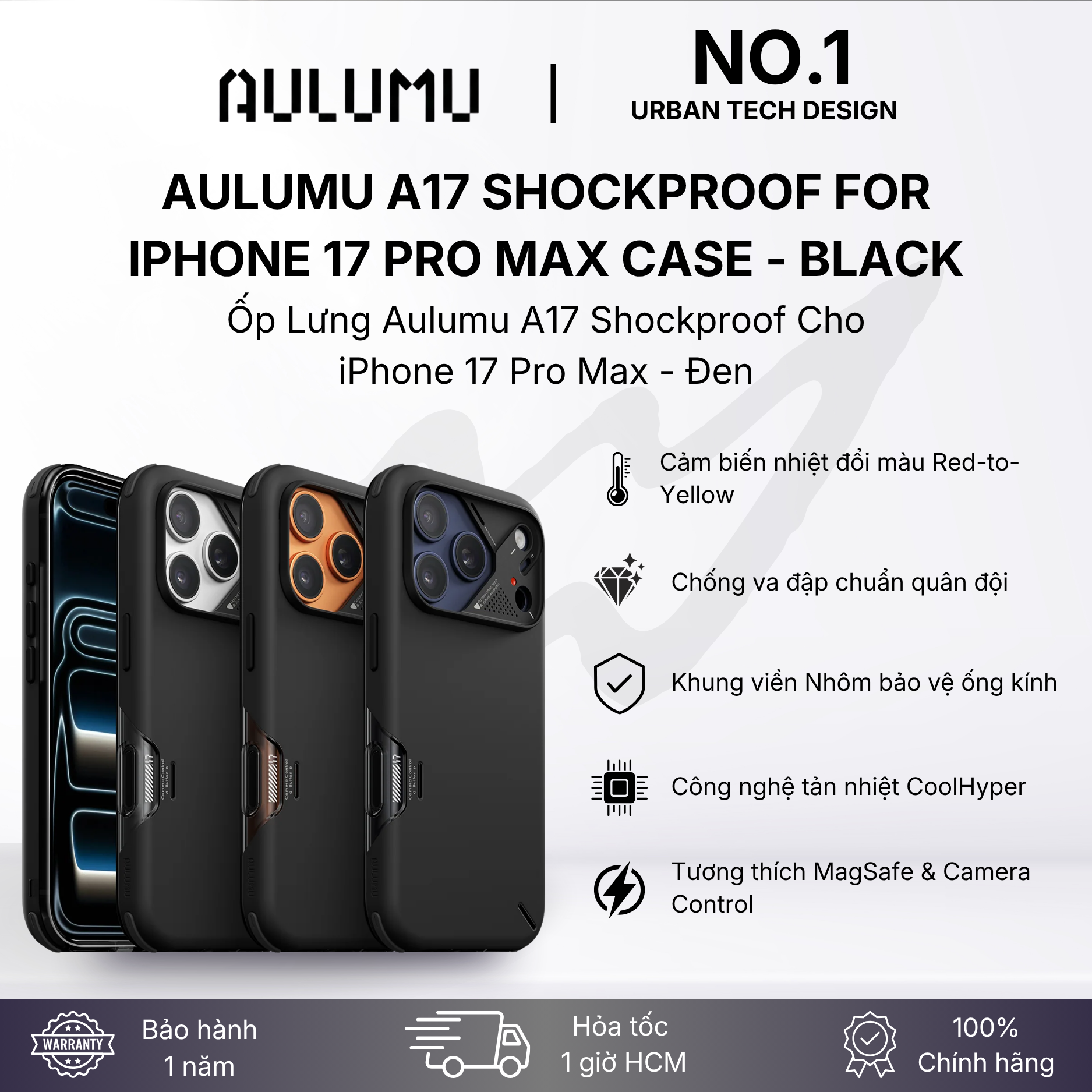 Shockproof Technology Ốp Lưng Aulumu A17 Shockproof - iPhone 17 Pro Max | Nút CC | MagSafe ...