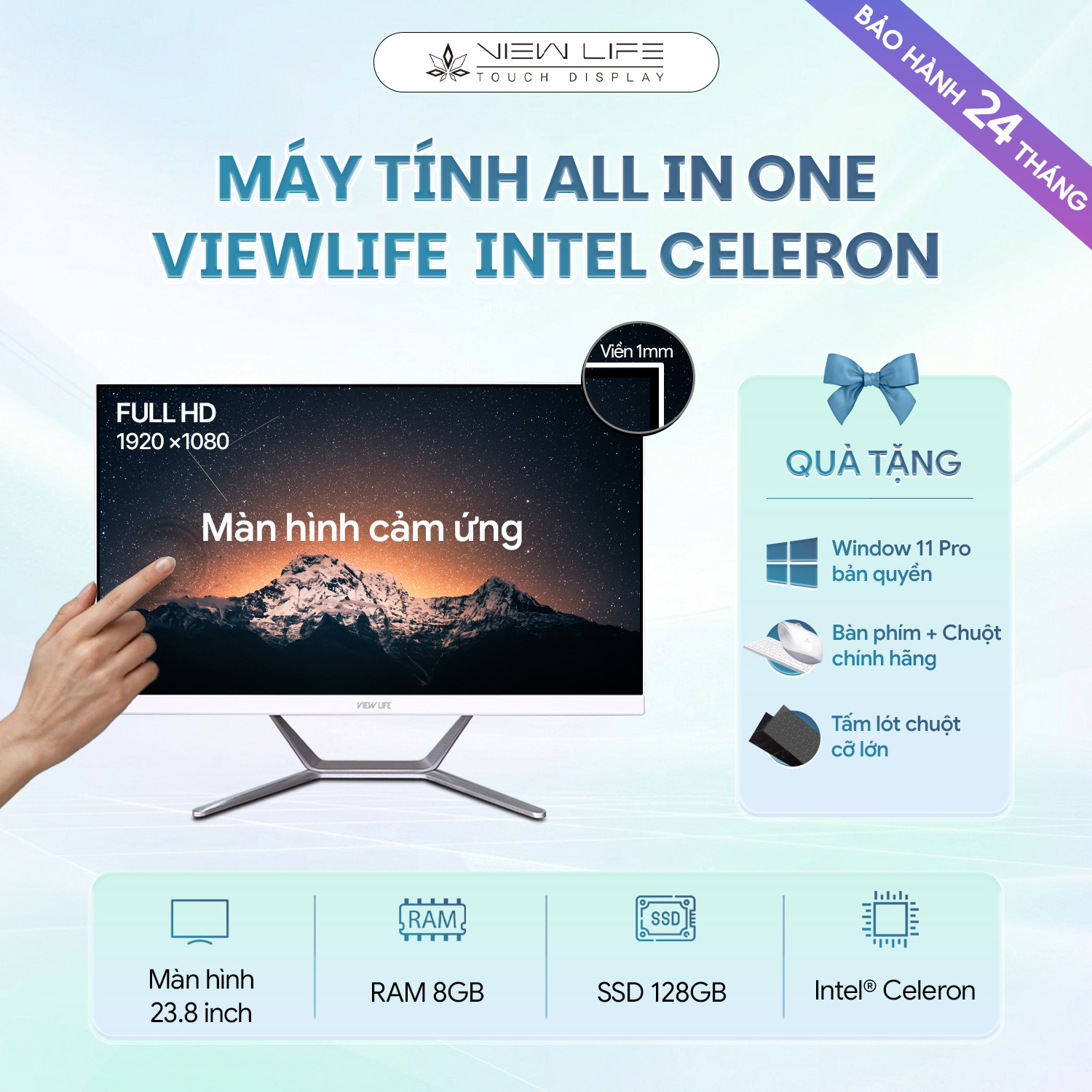 Máy tính All In One PC ViewLife Intel 8GB 128GB NVME 23.8 inch Cảm Ứng ...