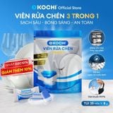  Viên rửa chén KOCHI 3 trong 1 - Sạch sâu - Sáng bóng - Diệt khuẩn 99.9% - Dùng cho mọi máy rửa chén - Viên 8 g tiện lợi 