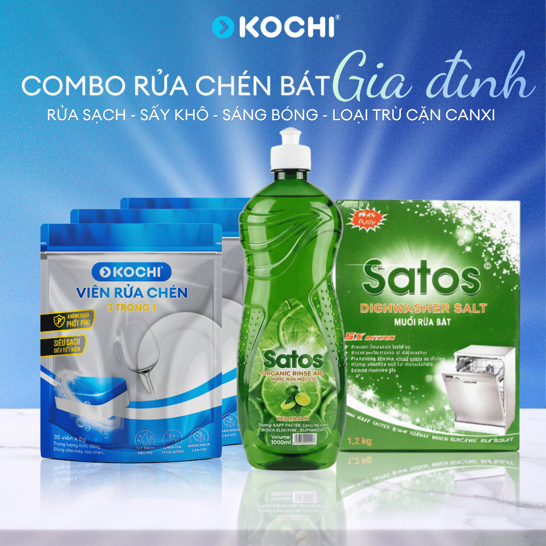  COMBO GIA ĐÌNH: 3 túi viên rử KOCHI, 1 chai nước bóng SATOS 500ML & 1 hộp muối rửa SATOS 1.2kg - KOCHI Vietnam 