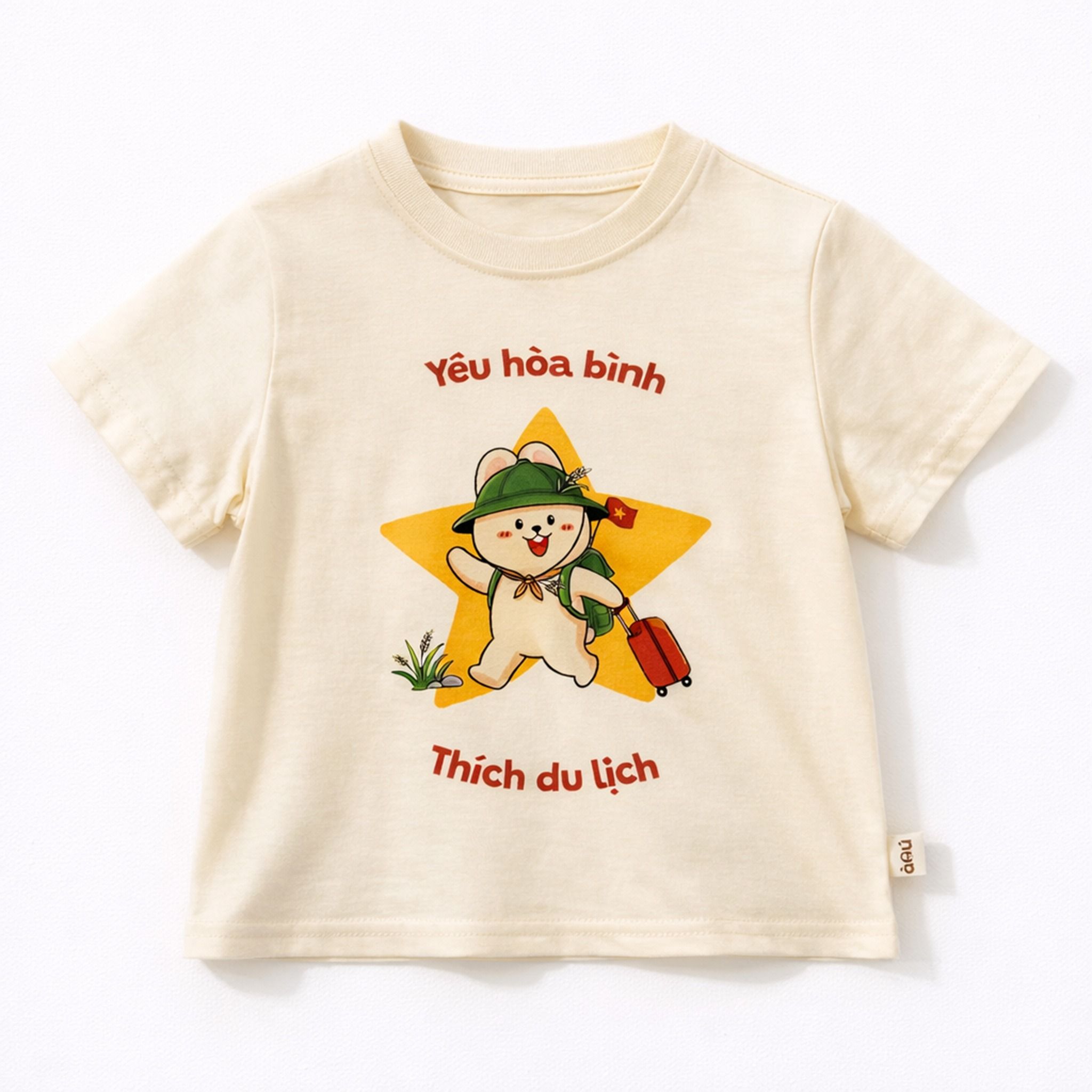 Áo thun tay ngắn in hình thỏ đi du lịch cho bé trai bé gái À Ú