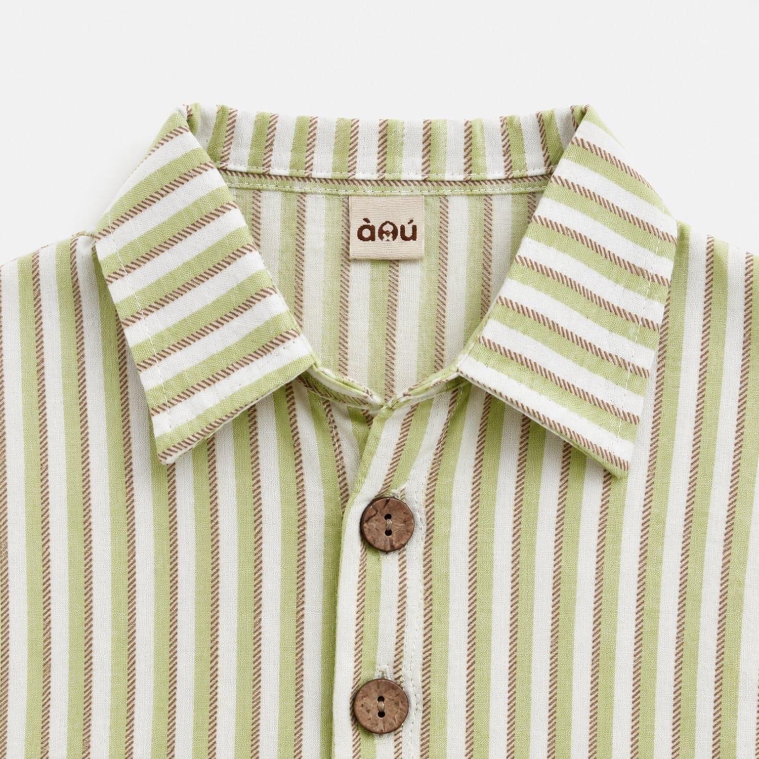 Set sơ mi tay ngắn quần short sọc vải đũi bé trai bé gái À Ú