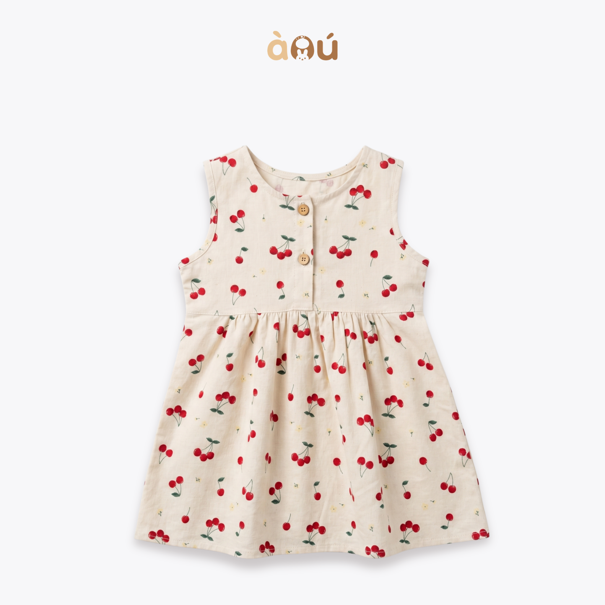 Đầm linen cherry bé gái