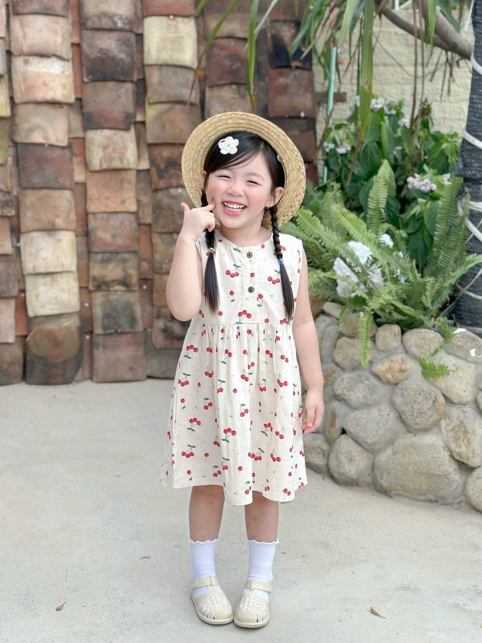  Đầm linen cherry bé gái 