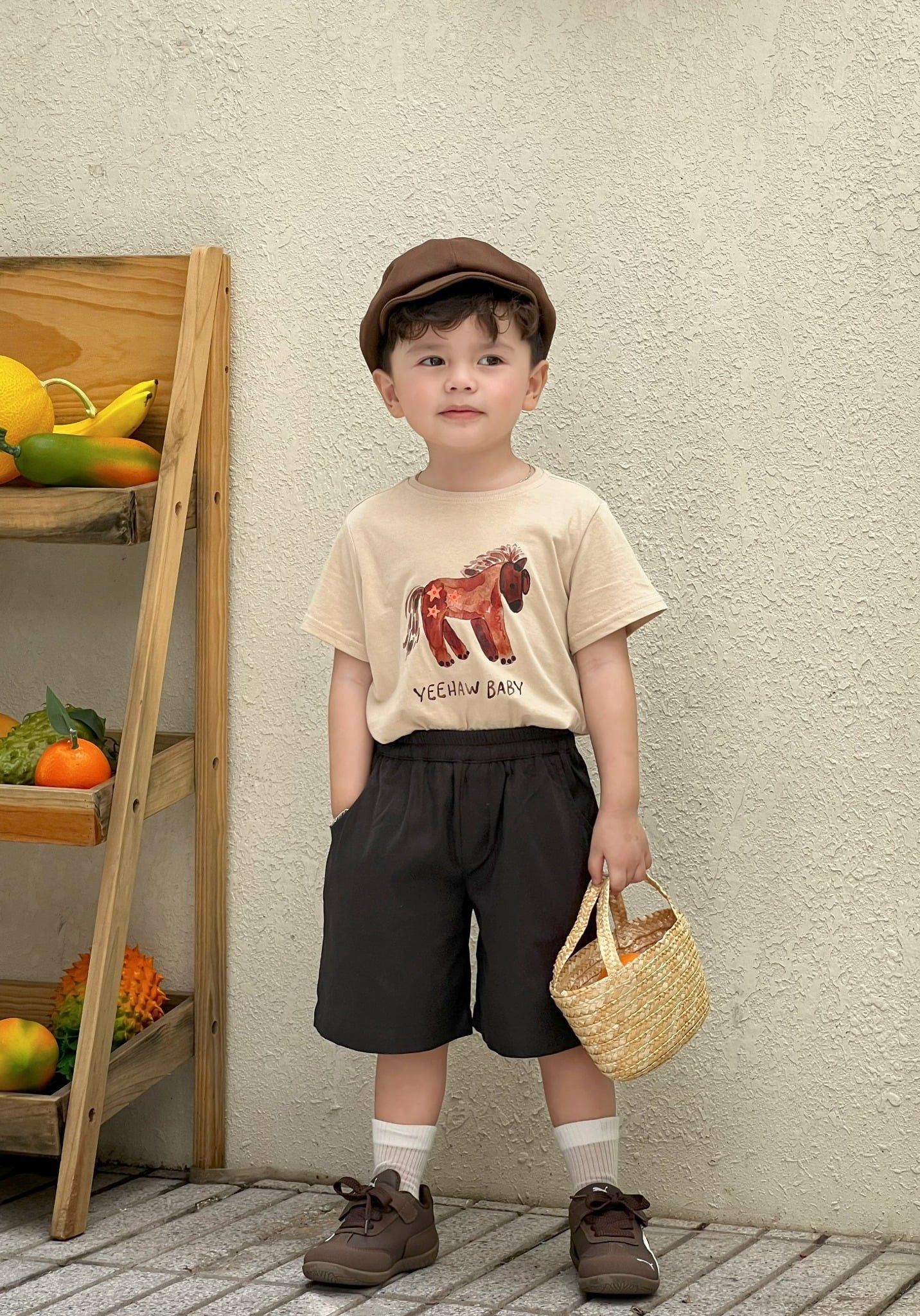 Áo thun tay ngắn in hình con ngựa cho bé trai bé gái À Ú