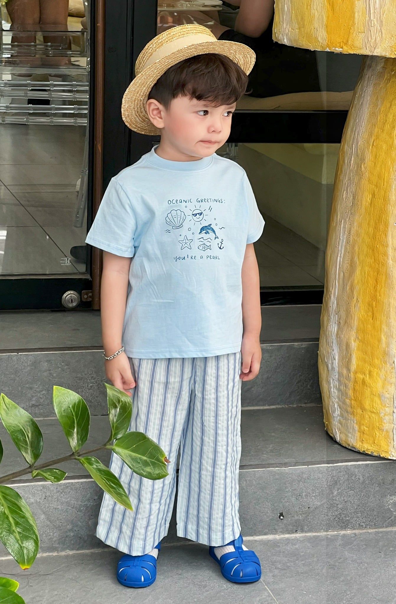Quần dài sọc cotton cho bé trai bé gái À Ú