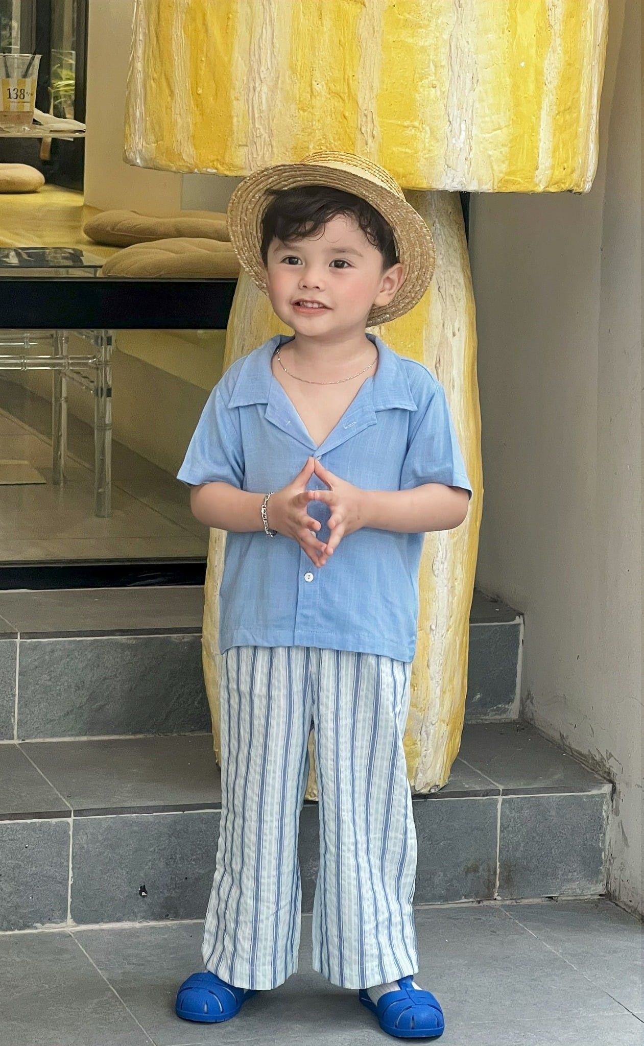 Quần dài sọc cotton cho bé trai bé gái À Ú