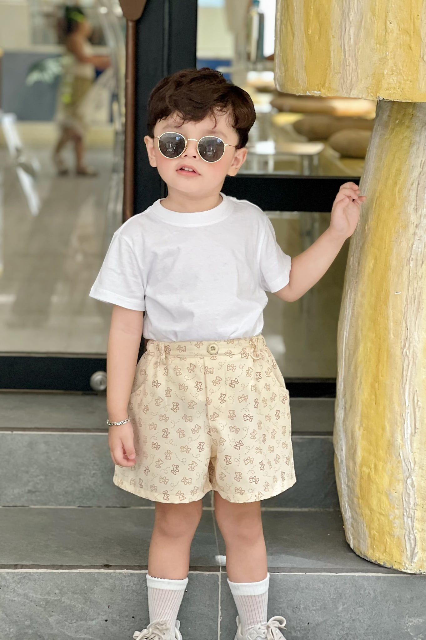 Quần short cho bé vải đũi in hoạ tiết ngựa