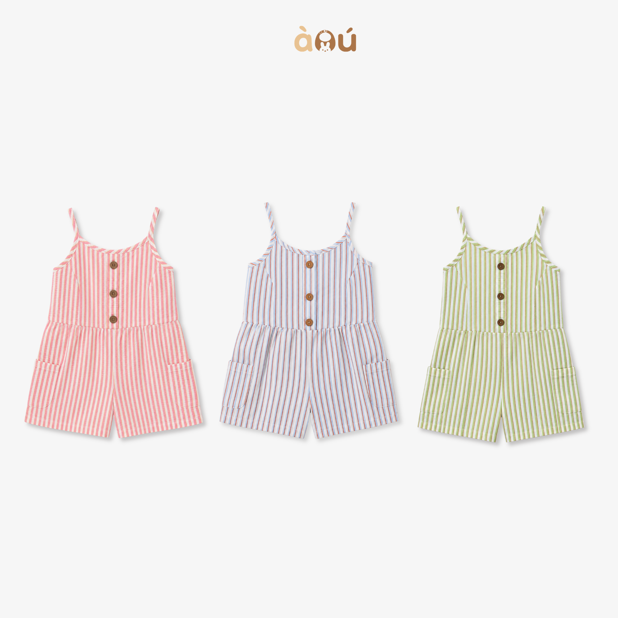 Jumpsuit bé gái sọc vải đũi bé gái À Ú