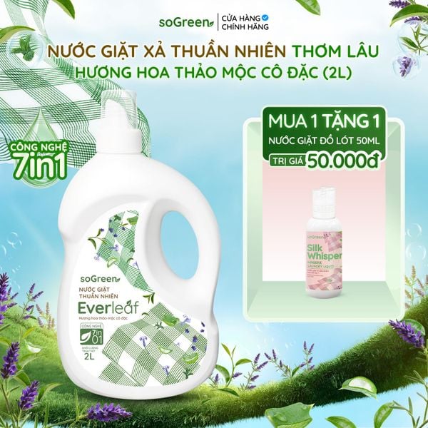  [MUA 1 TẶNG 1] Nước Giặt Xả Thuần Nhiên Everleaf Hương Hoa Thảo Mộc Cô Đặc 2L - Tặng Nước Giặt Đồ Lót Làm Sạch 