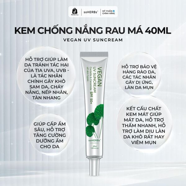  soHERBs - 2 Tuýp Kem Chống Nắng Rau Má Full Size  [Quà Tặng: 1 Chai Tẩy Trang 100ml]   Sunscreen Nữ 