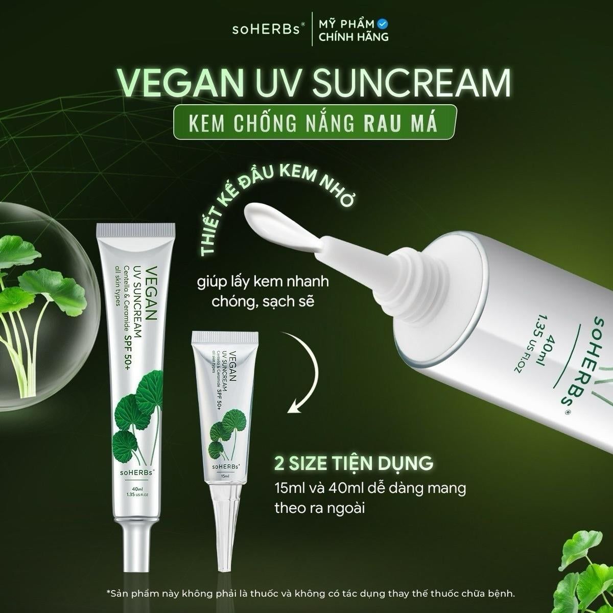  soHERBs - Kem Chống Nắng Vegan Size S (Nhỏ) - Tặng 1 Gói Sữa Rửa Mặt Khổ Qua Kem dưỡng da SPF 50 