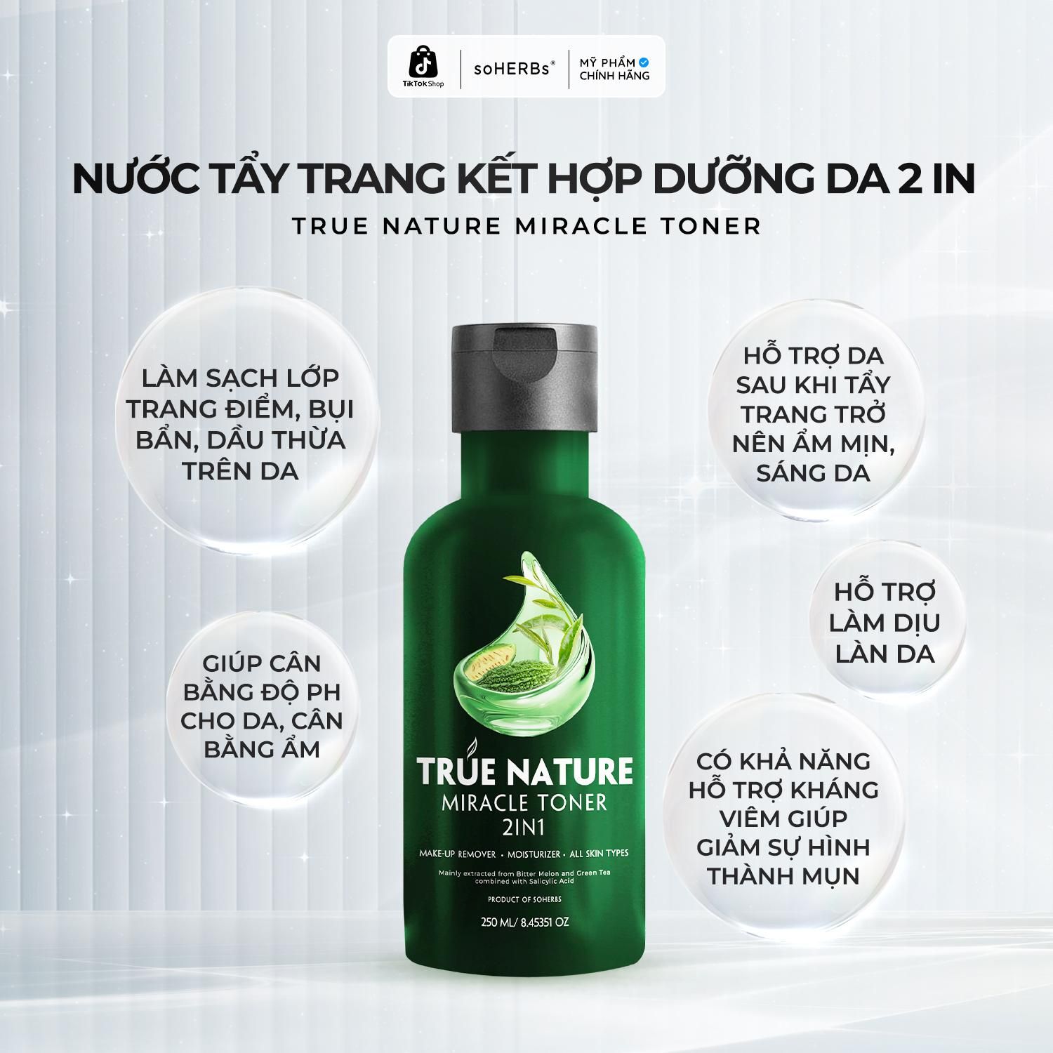  soHERBs - Toner Tẩy Trang 2in1 Khổ Qua Trà Xanh Dành Cho Da Mụn 100ml/250ml [Kèm Quà Tặng] 