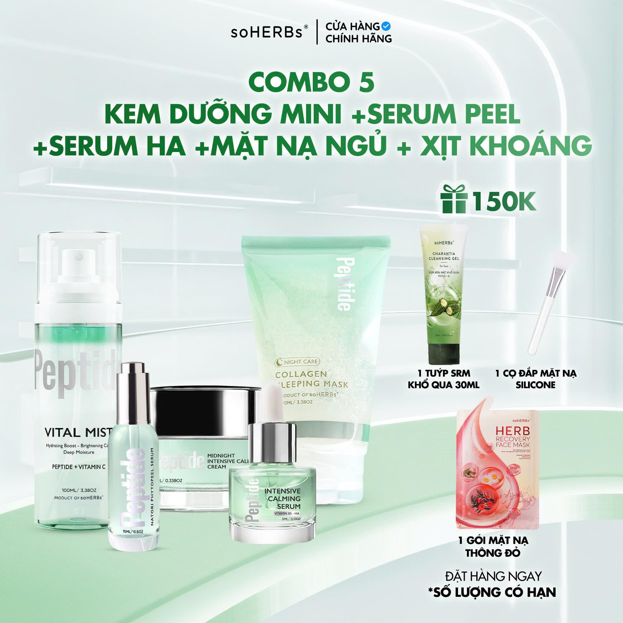  Combo Căng Bóng : Xịt Dưỡng 100ml + Serum Peel 15ml + Serum HAB5 20ML+ Kem Dưỡng Chuyên Sâu + Mặt Nạ Ngủ Collagen 100ml - Hỗ Trợ Cấp Ẩm , Căng Bóng, Dưỡng Sáng, Giúp Da Đều Màu Và Cải Thiện Lỗ Chân Lông Skincare - Nữ, Women 