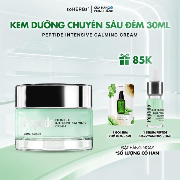  Kem Dưỡng Chuyên Sâu Đêm PEPTIDE MIDNIGHT INTENSIVE CALMING CREAM 30ml Hỗ Trợ Làm Dịu Da, Cấp Ẩm Cho Da Mềm Mịn. Làm Đẹp Da Skincare 