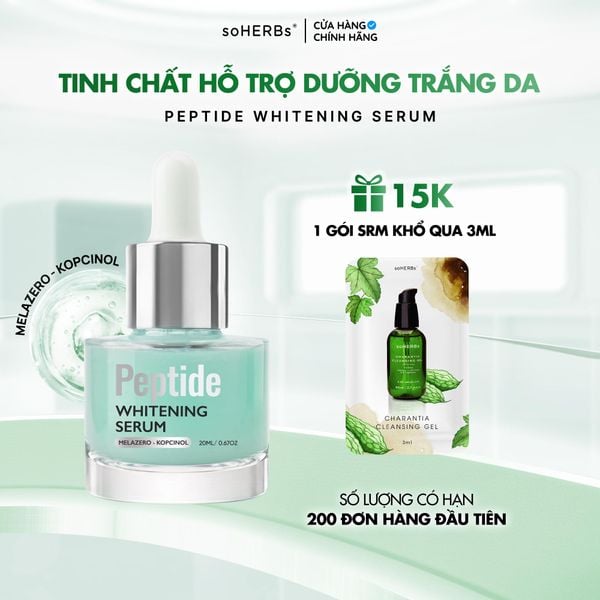  Tinh Chất Hỗ Trợ Dưỡng Trắng Da PEPTIDE WHITENING SERUM 20ML Giúp Cấp Ẩm, Hỗ Trợ Cải Thiện Làn Da Tươi Sáng - Tặng Kèm 1 Gói Sữa Rửa Mặt Qua Dưỡng Ẩm Da Skincare Nữ 