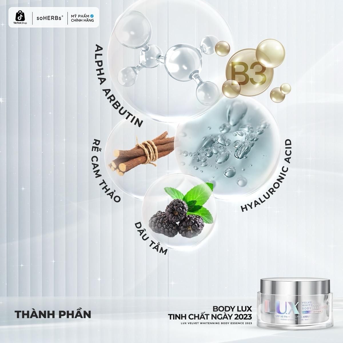  Kem LUX Tinh Chất Ngày soHERBs 2023 Hũ 280ml [Quà Tặng: 1 Gói Scrub Bất Kì] Hỗ Trợ Dưỡng Sáng Chăm Sóc Da Nữ 