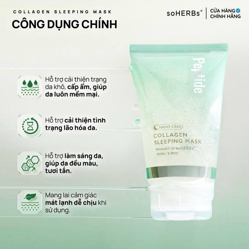  Mặt Nạ Ngủ Peptide Collagen 100ML sHERBs Cải Thiện Tình Trạng Khô Da Cấp Ẩm 