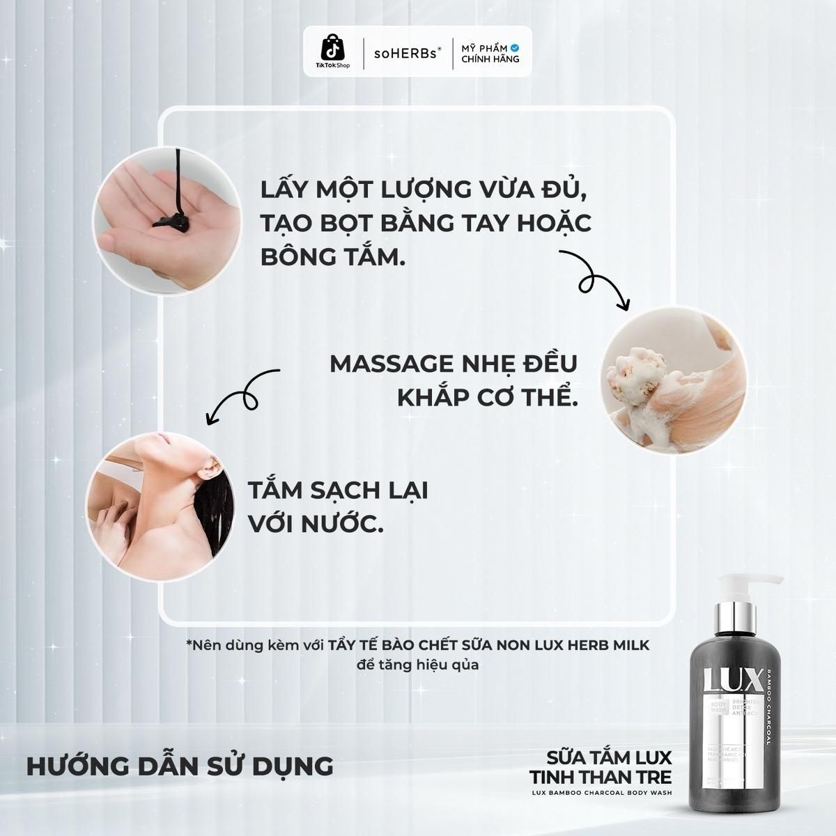  Sữa Tắm LUX Tinh Chất Than Tre 250ml [Quà Tặng: 1 Gói TTBC + 1 Bông Tắm] Giúp Dưỡng Body Dưỡng Sáng Da Làm Mờ Vết Thâm Đều Màu Da 