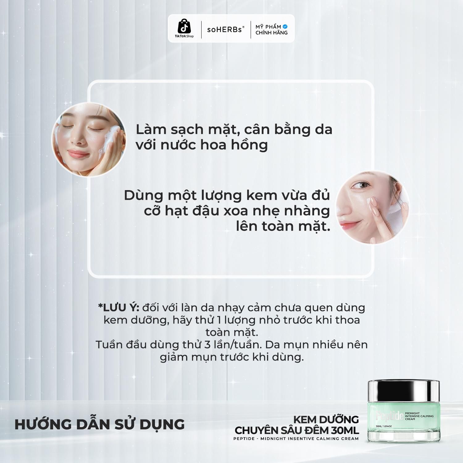  Kem Dưỡng Chuyên Sâu Đêm PEPTIDE MIDNIGHT INTENSIVE CALMING CREAM 30ml Hỗ Trợ Làm Dịu Da, Cấp Ẩm Cho Da Mềm Mịn. Làm Đẹp Da Skincare 