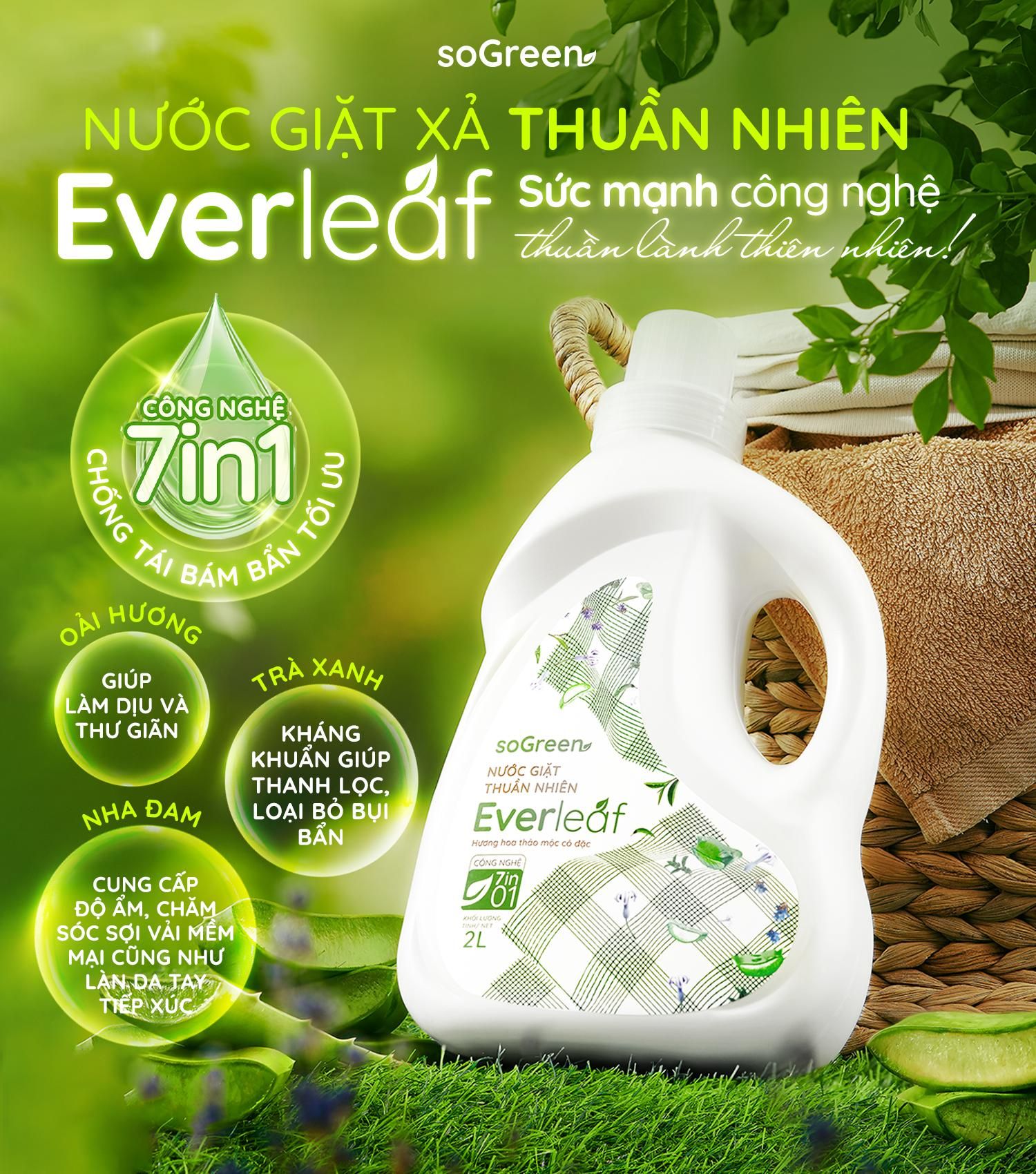  [MUA 1 TẶNG 1] Nước Giặt Xả Thuần Nhiên Everleaf Hương Hoa Thảo Mộc Cô Đặc 2L - Tặng Nước Giặt Đồ Lót Làm Sạch 