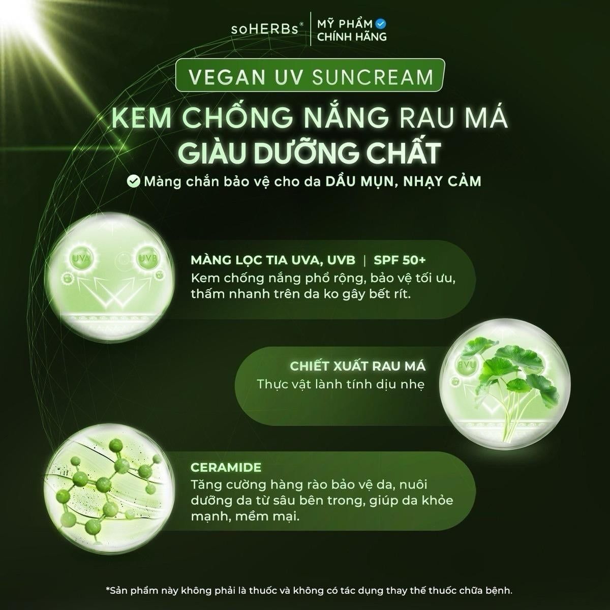  soHERBs - Kem Chống Nắng Vegan Size S (Nhỏ) - Tặng 1 Gói Sữa Rửa Mặt Khổ Qua Kem dưỡng da SPF 50 