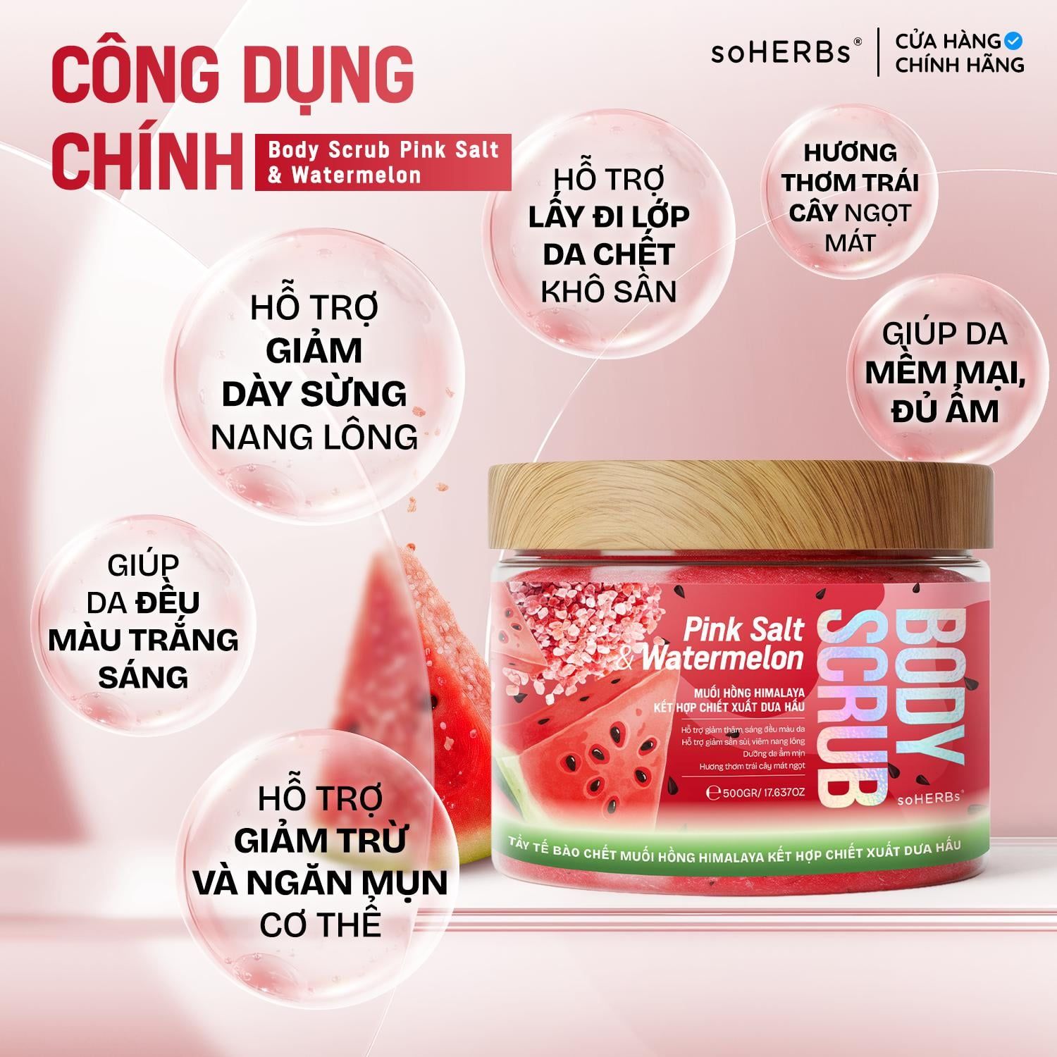  Scrub Tẩy Tế Bào Chết Body Muối Hồng Himalaya Kết Hợp Dưa Hấu 500gr Hỗ Trợ Làm Sạch Da, Dưỡng Da Body 