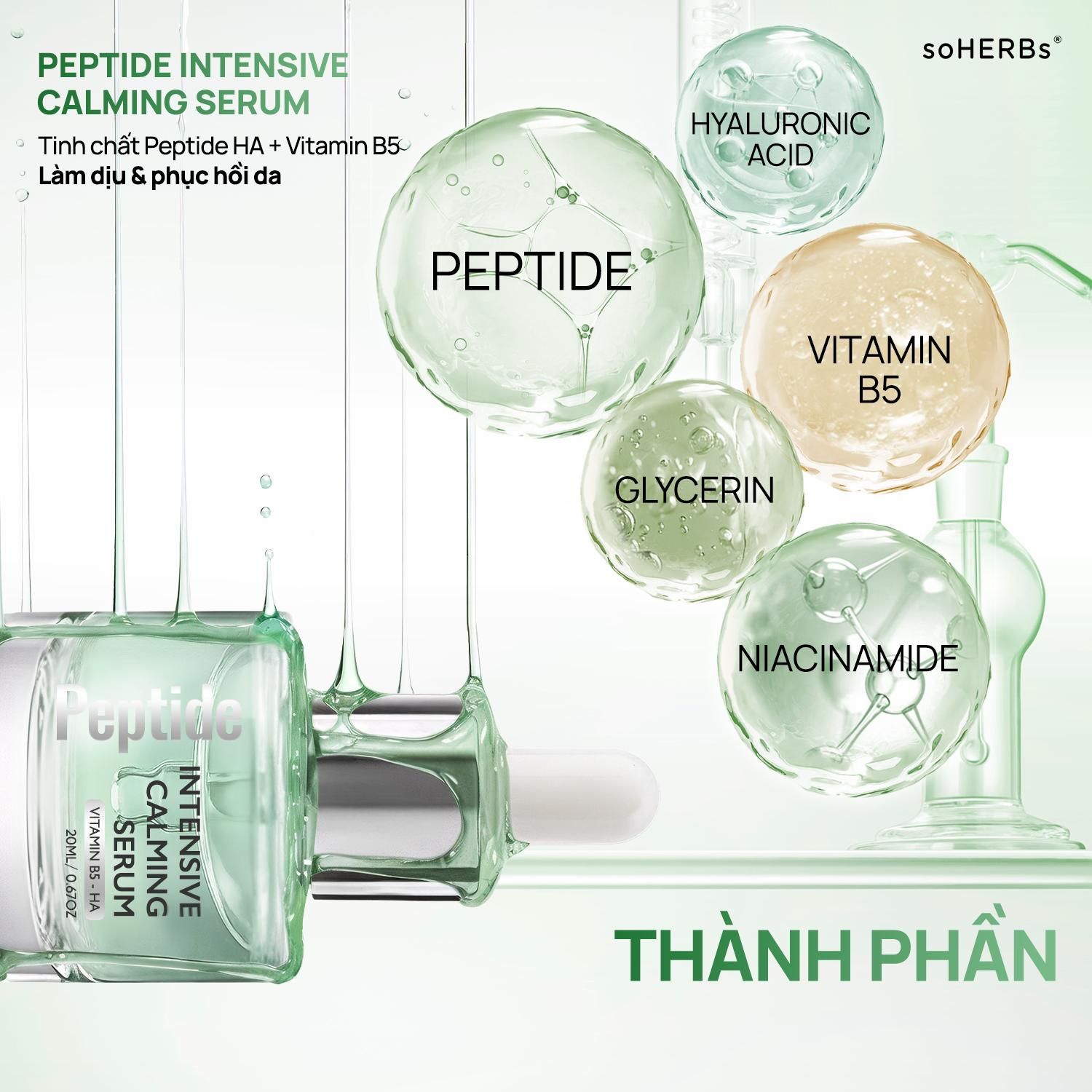  Tinh Chất Dưỡng HA Peptide Intensive Calming 20ml Hỗ Trợ Phục Hồi Cấp Ẩm Làm Dịu Da Giúp Làm Mềm Sáng Da Tặng 1 Gói SRM Khổ Qua 3ml 