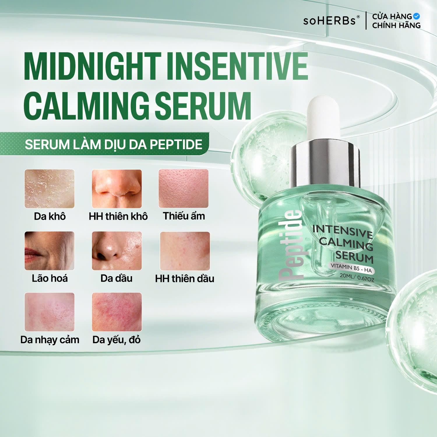  Tinh Chất Dưỡng HA Peptide Intensive Calming 20ml Hỗ Trợ Phục Hồi Cấp Ẩm Làm Dịu Da Giúp Làm Mềm Sáng Da Tặng 1 Gói SRM Khổ Qua 3ml 