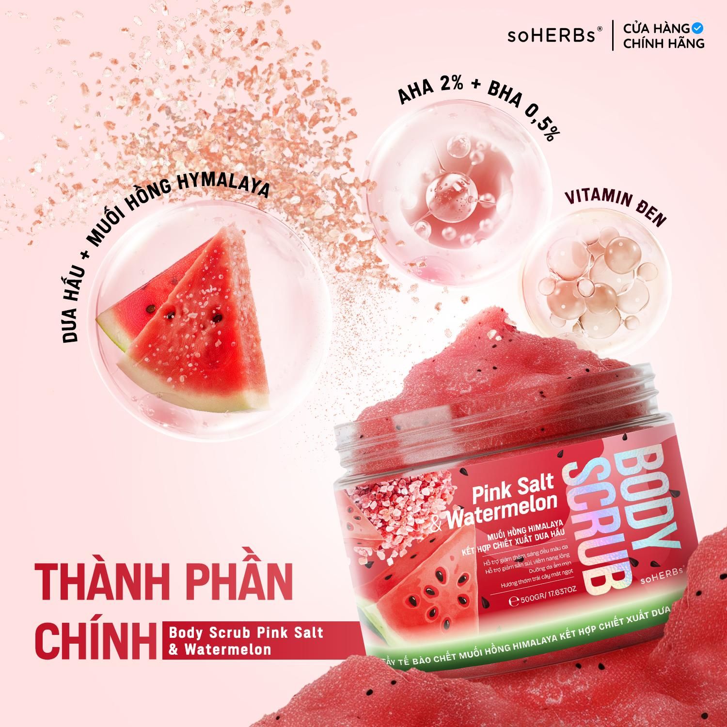  Scrub Tẩy Tế Bào Chết Body Muối Hồng Himalaya Kết Hợp Dưa Hấu 500gr Hỗ Trợ Làm Sạch Da, Dưỡng Da Body 