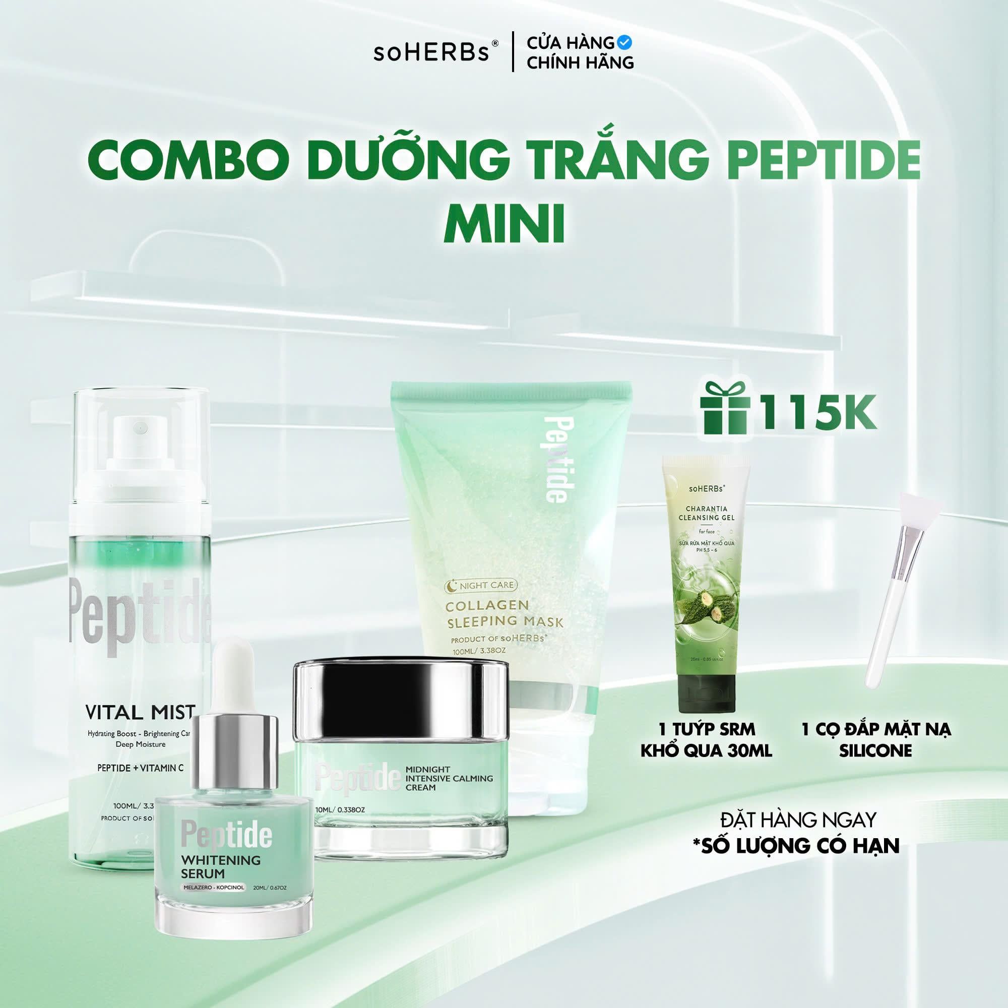  Combo Dưỡng Trắng PEPTIDE Soherbs Hỗ Trợ Dưỡng Sáng Da Đều Màu Da, Cấp Âm Cho Làn Da Mềm Mịn, Phục Hồi Da Skince Chăm Sóc Da Đẹp Đón Tết 