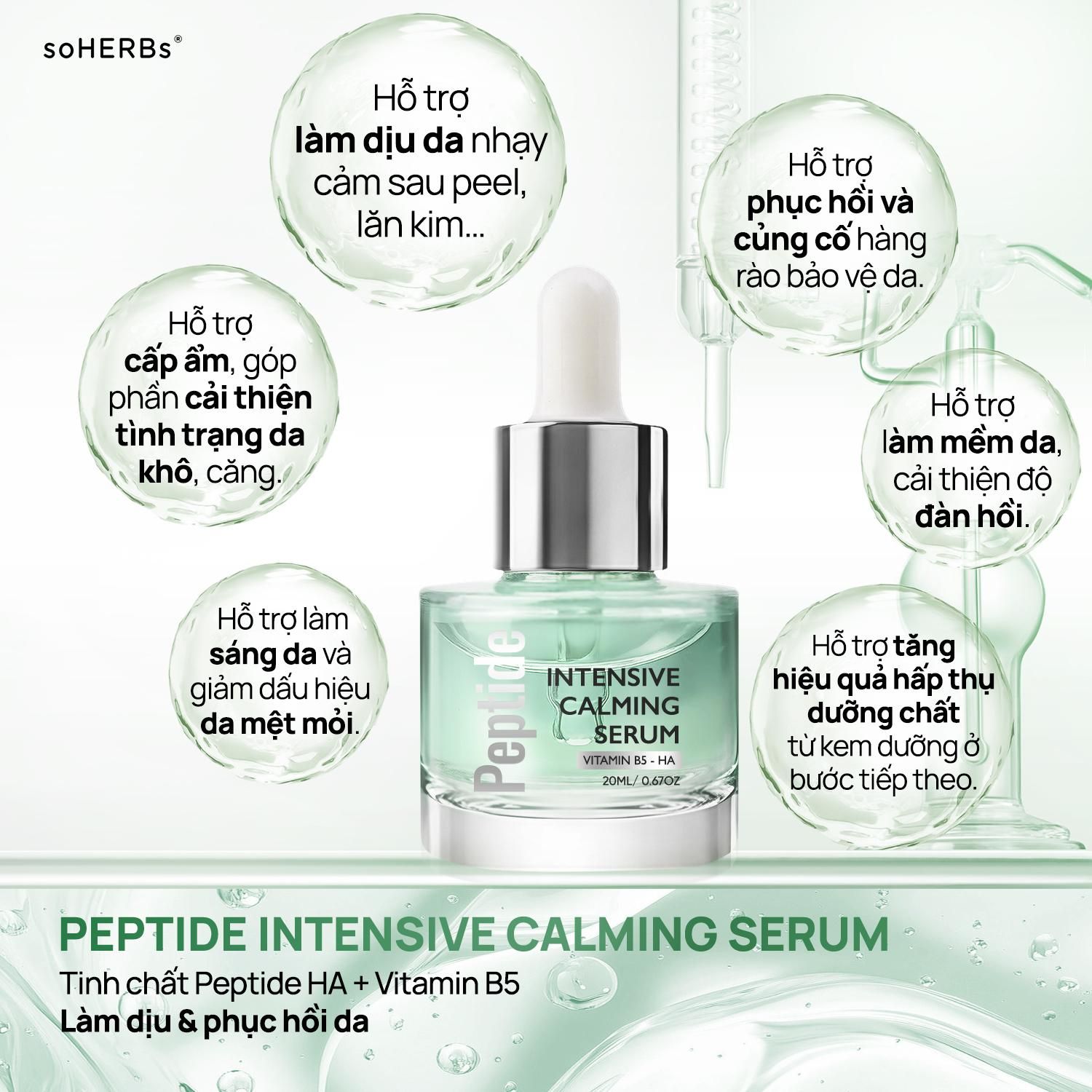  Tinh Chất Dưỡng HA Peptide Intensive Calming 20ml Hỗ Trợ Phục Hồi Cấp Ẩm Làm Dịu Da Giúp Làm Mềm Sáng Da Tặng 1 Gói SRM Khổ Qua 3ml 