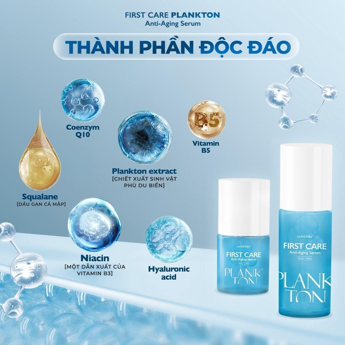  Serum PLANKTON FIRST CARE Anti-Aging Hỗ Trợ Dưỡng Da 20ml/50ml - Tặng Sữa Rửa Mặt Khổ Qua Nữ Skincare 