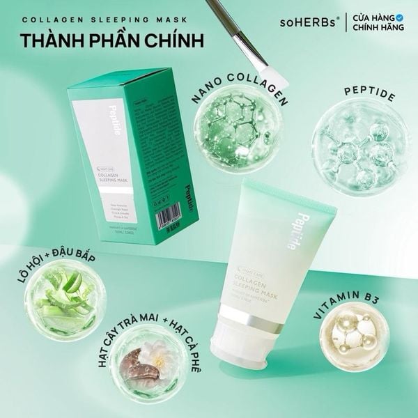  Mặt Nạ Ngủ Peptide Collagen 100ML sHERBs Cải Thiện Tình Trạng Khô Da Cấp Ẩm 