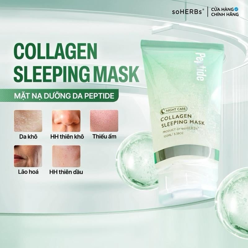  Mặt Nạ Ngủ Peptide Collagen 100ML sHERBs Cải Thiện Tình Trạng Khô Da Cấp Ẩm 