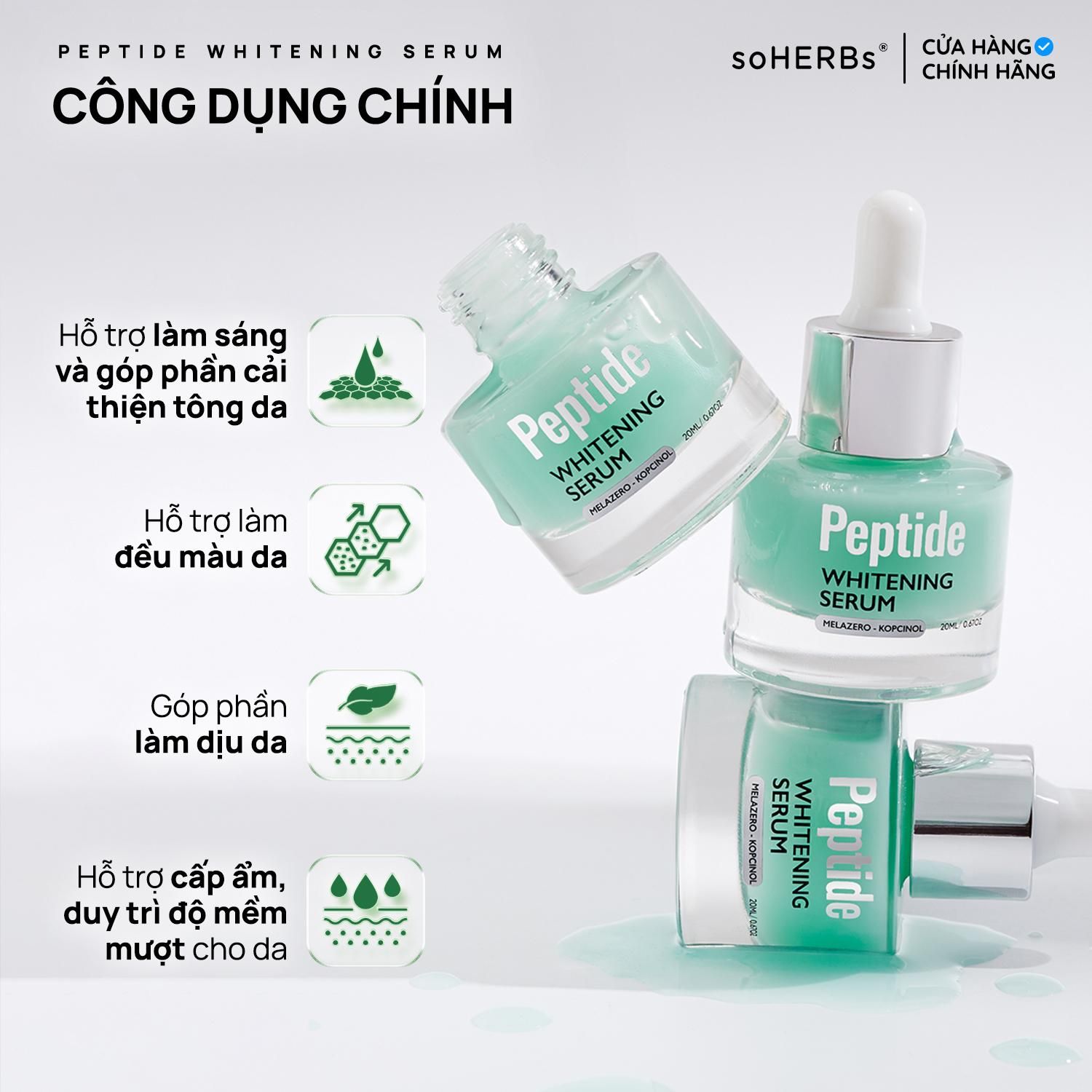  Tinh Chất Hỗ Trợ Dưỡng Trắng Da PEPTIDE WHITENING SERUM 20ML Giúp Cấp Ẩm, Hỗ Trợ Cải Thiện Làn Da Tươi Sáng - Tặng Kèm 1 Gói Sữa Rửa Mặt Qua Dưỡng Ẩm Da Skincare Nữ 