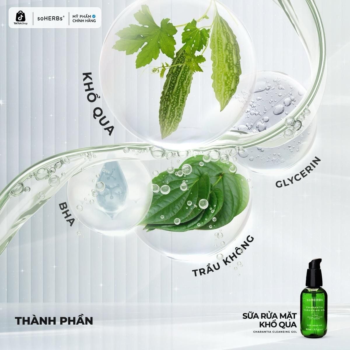  Sữa Rửa Mặt Khổ Qua soHERBs 80ml Dành Cho Da Dầu Mụn, Dịu Nhẹ Giúp Giảm Viêm Giảm Mụn SkinCare Chăm Sóc Da Women 