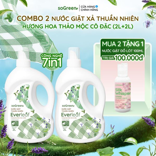  [MUA 1 TẶNG 1] Nước Giặt Xả Thuần Nhiên Everleaf Hương Hoa Thảo Mộc Cô Đặc 2L - Tặng Nước Giặt Đồ Lót Làm Sạch 
