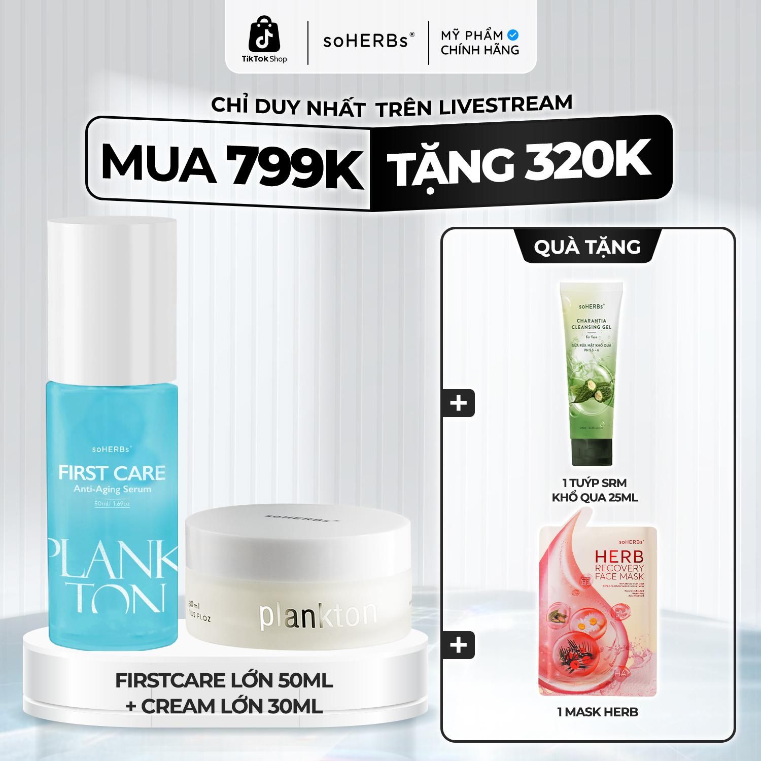  Combo Cream + Serum PLANKTON FIRST CARE Anti-Aging Hỗ Trợ Dưỡng Da - Có quà tặng Skincare Làm Đẹp Da 