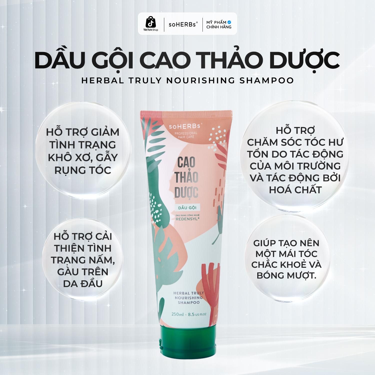  Dầu Gội Đầu Cao Thảo Dược Tuýp 250ml soHERBs [Quà Tặng: 1 Dầu Xả Cao Thảo Dược + 1 Gói Scrub] Women Nữ 