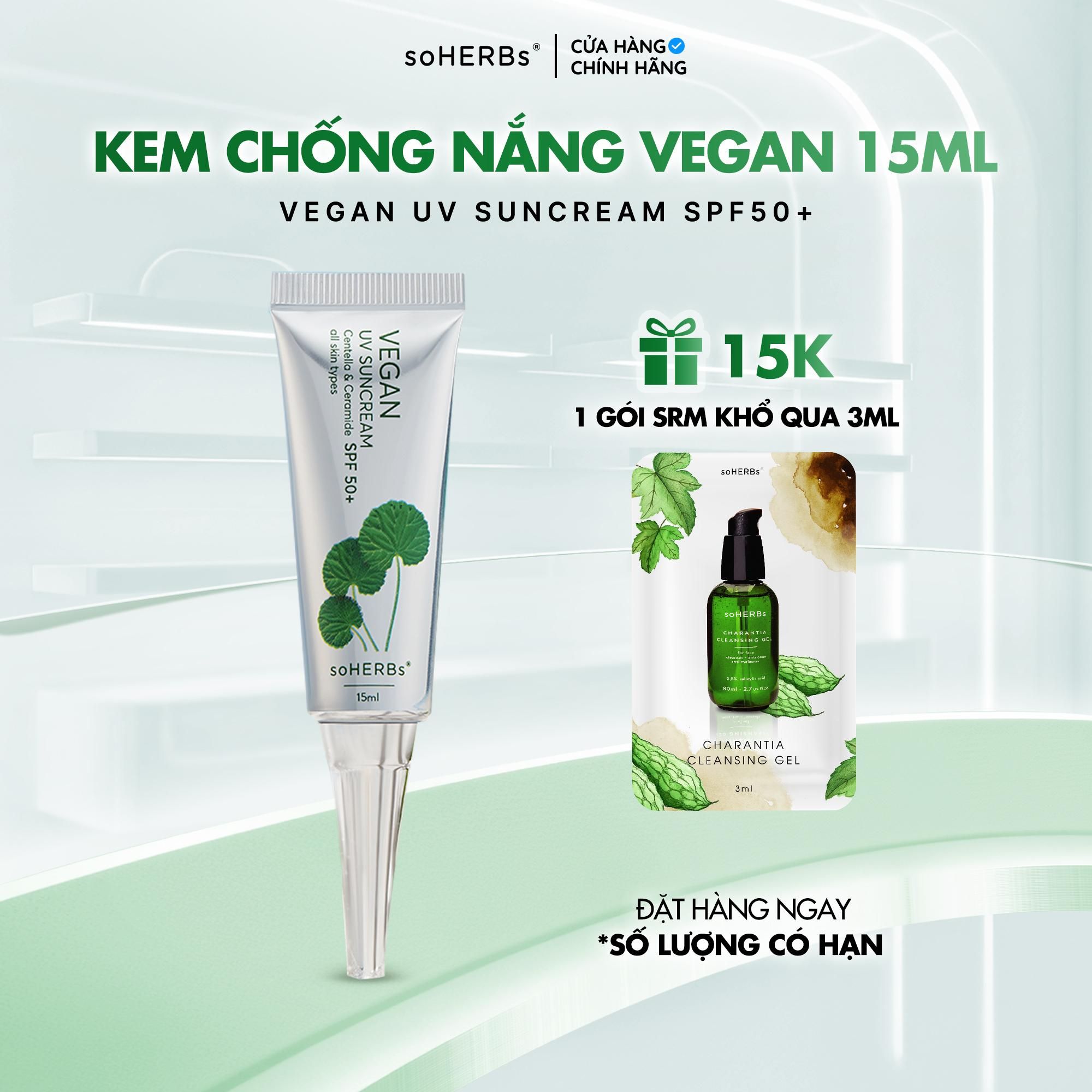 soHERBs - Kem Chống Nắng Vegan Size S (Nhỏ) - Tặng 1 Gói Sữa Rửa Mặt Khổ Qua Kem dưỡng da SPF 50 