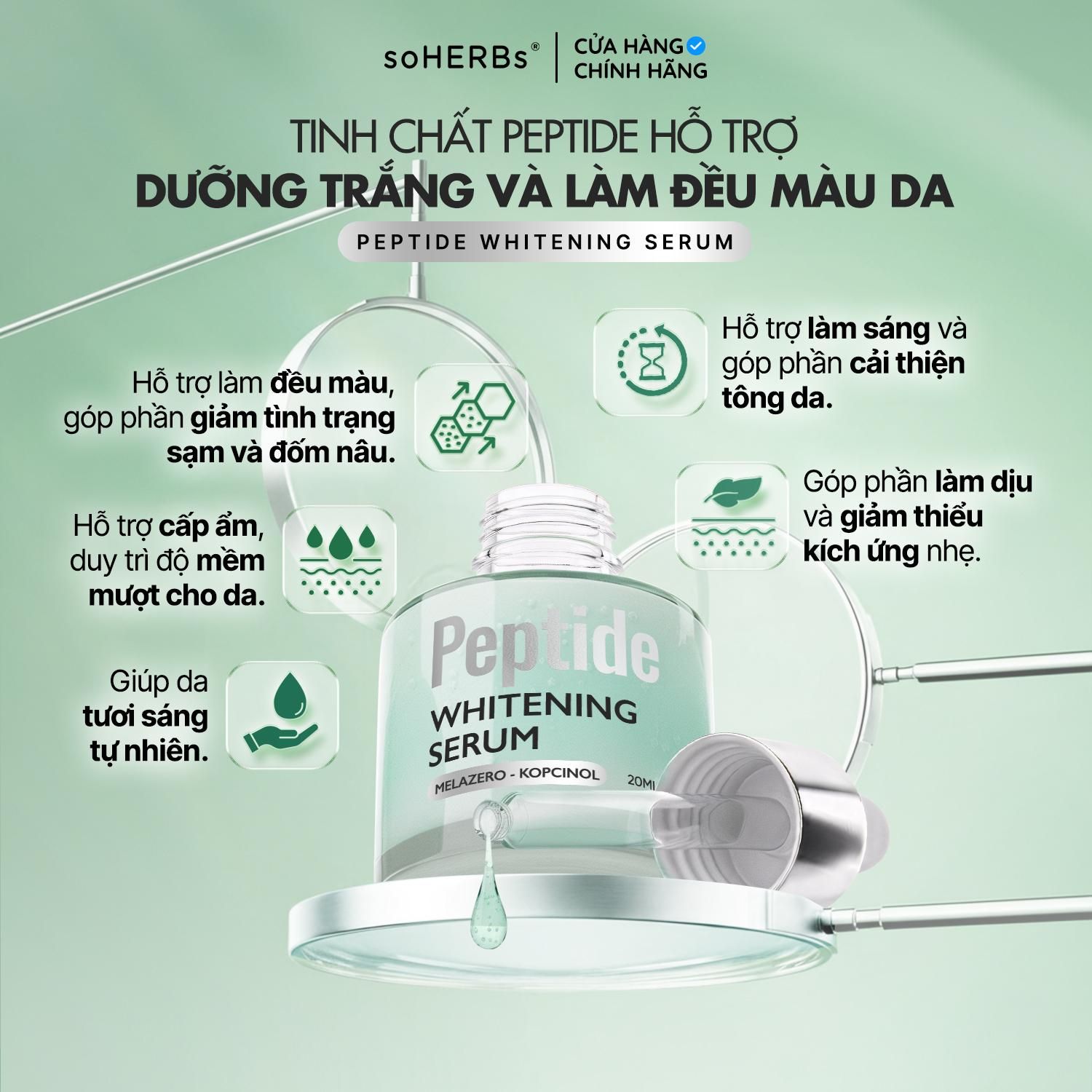  Tinh Chất Hỗ Trợ Dưỡng Trắng Da PEPTIDE WHITENING SERUM 20ML Giúp Cấp Ẩm, Hỗ Trợ Cải Thiện Làn Da Tươi Sáng - Tặng Kèm 1 Gói Sữa Rửa Mặt Qua Dưỡng Ẩm Da Skincare Nữ 