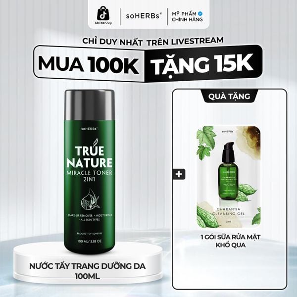  soHERBs - Toner Tẩy Trang 2in1 Khổ Qua Trà Xanh Dành Cho Da Mụn 100ml/250ml [Kèm Quà Tặng] 
