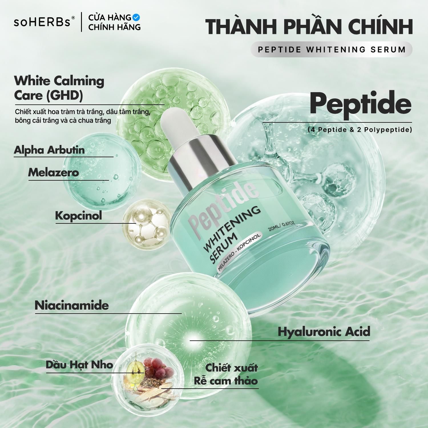  Tinh Chất Hỗ Trợ Dưỡng Trắng Da PEPTIDE WHITENING SERUM 20ML Giúp Cấp Ẩm, Hỗ Trợ Cải Thiện Làn Da Tươi Sáng - Tặng Kèm 1 Gói Sữa Rửa Mặt Qua Dưỡng Ẩm Da Skincare Nữ 