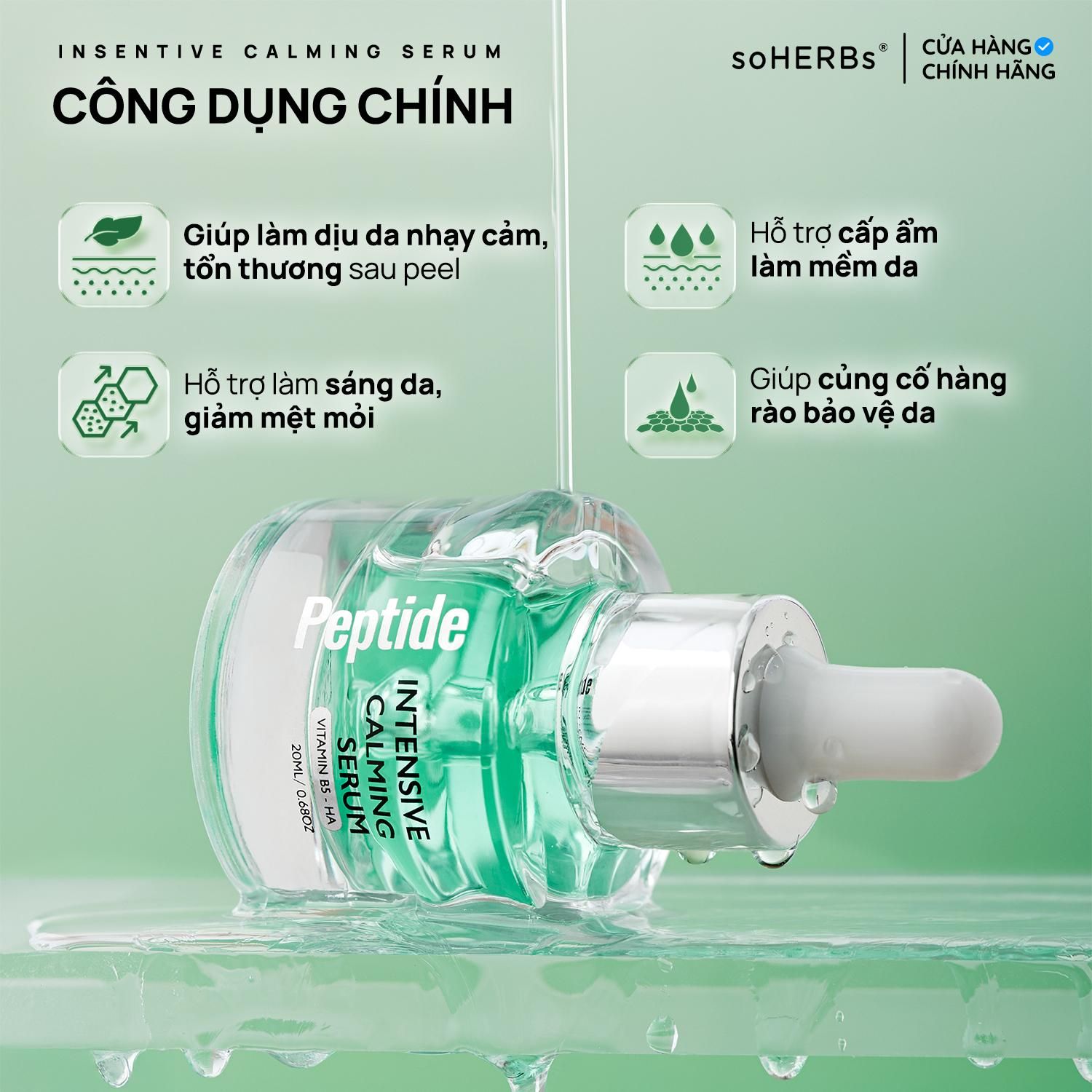  Tinh Chất Dưỡng HA Peptide Intensive Calming 20ml Hỗ Trợ Phục Hồi Cấp Ẩm Làm Dịu Da Giúp Làm Mềm Sáng Da Tặng 1 Gói SRM Khổ Qua 3ml 