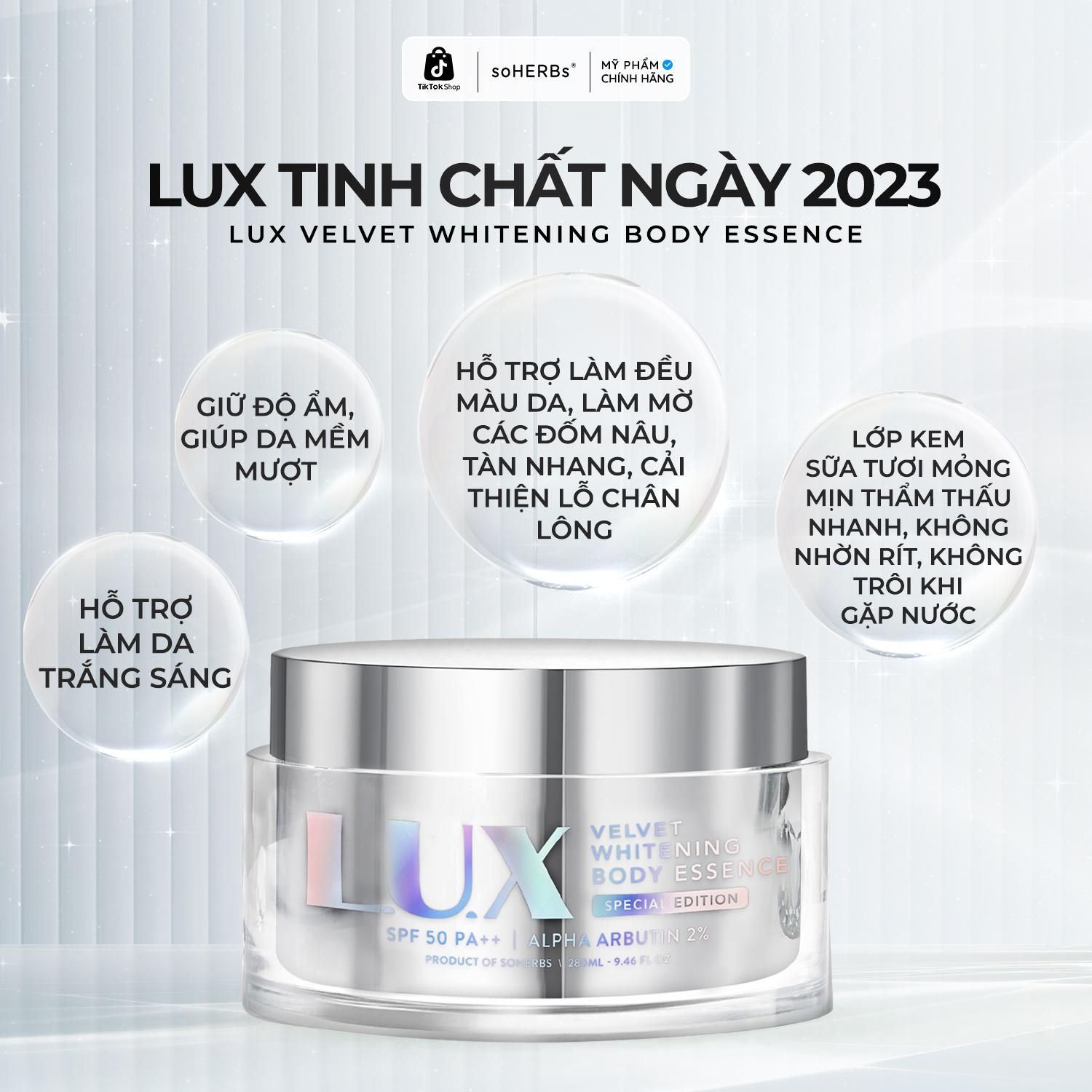  Kem LUX Tinh Chất Ngày soHERBs 2023 Hũ 280ml [Quà Tặng: 1 Gói Scrub Bất Kì] Hỗ Trợ Dưỡng Sáng Chăm Sóc Da Nữ 